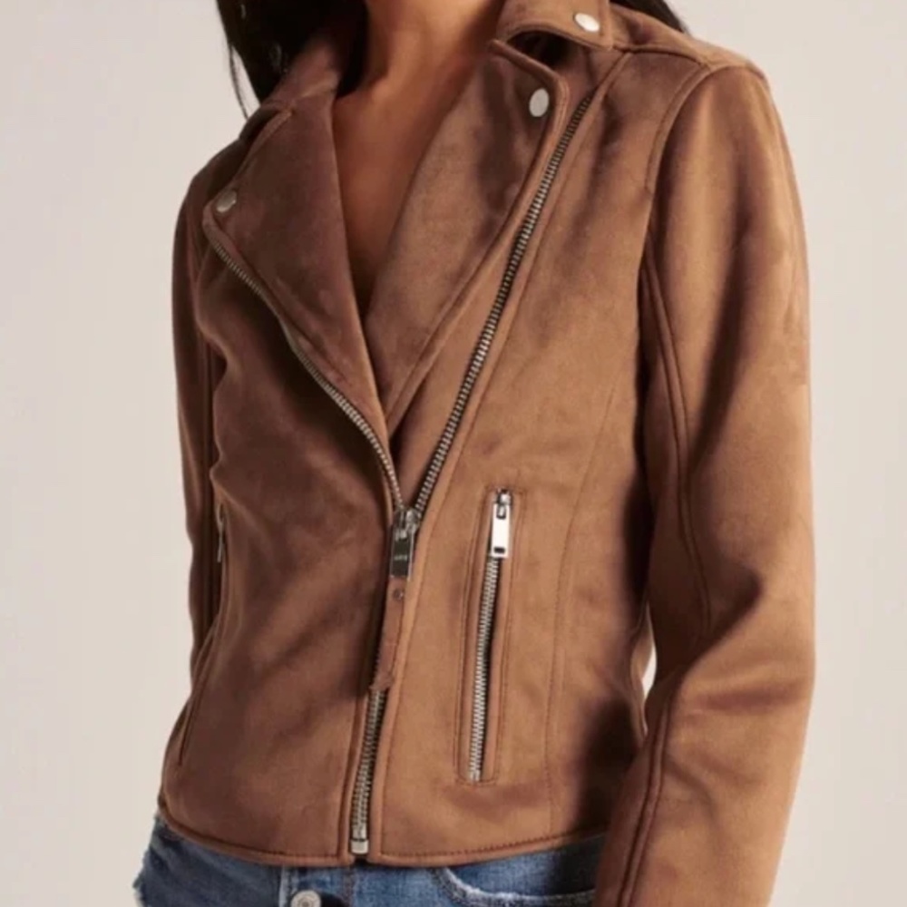 Abercrombie and Fitch Brown Vegan Suede Motorcycle Jacket size XL